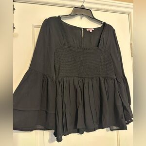 Pink Lily Classic Black Top w/ bell sleeves